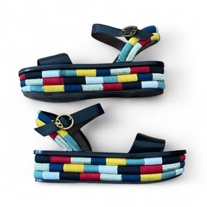 Tory Burch Leather Camilla Embroidered Platform Ankle Strap Sandals Size 6